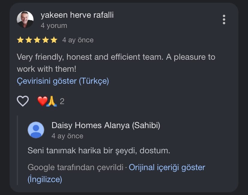 Daisy Homes Alanya Google Review 12