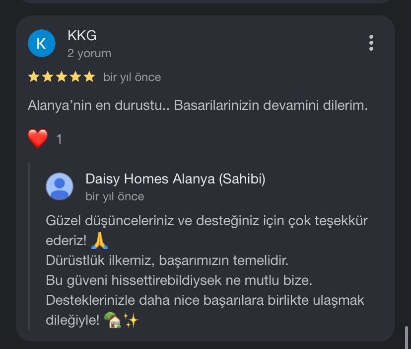 Daisy Homes Alanya Google Review 15