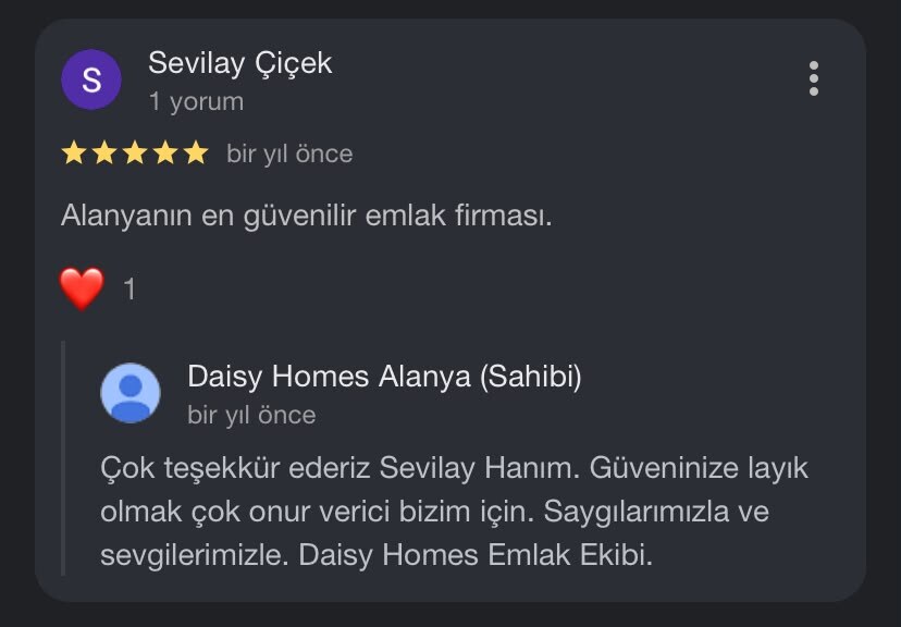 Daisy Homes Alanya Google Review 16