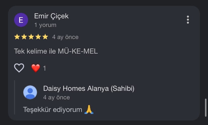 Daisy Homes Alanya Google Review 18