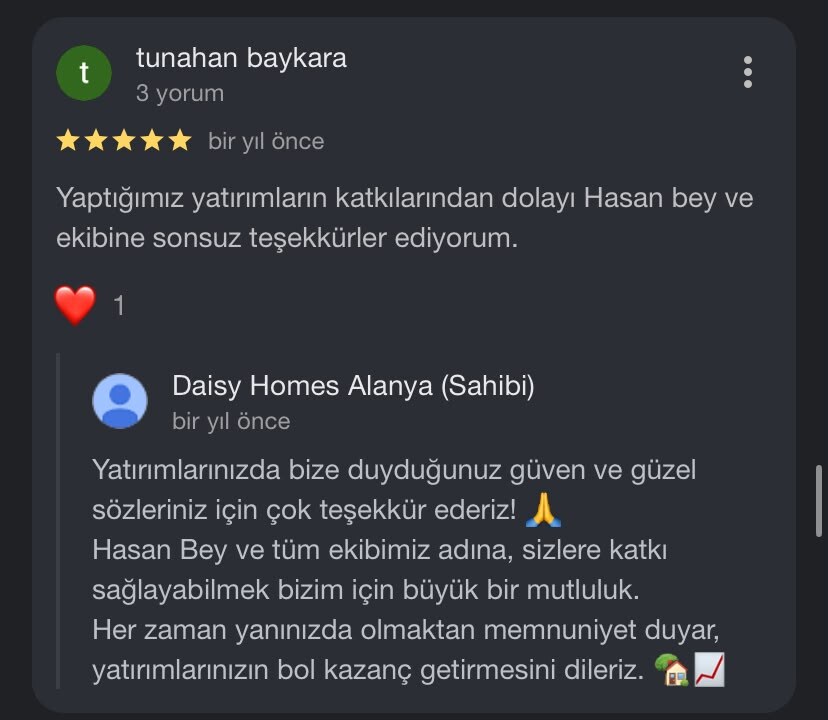 Daisy Homes Alanya Google Review 19