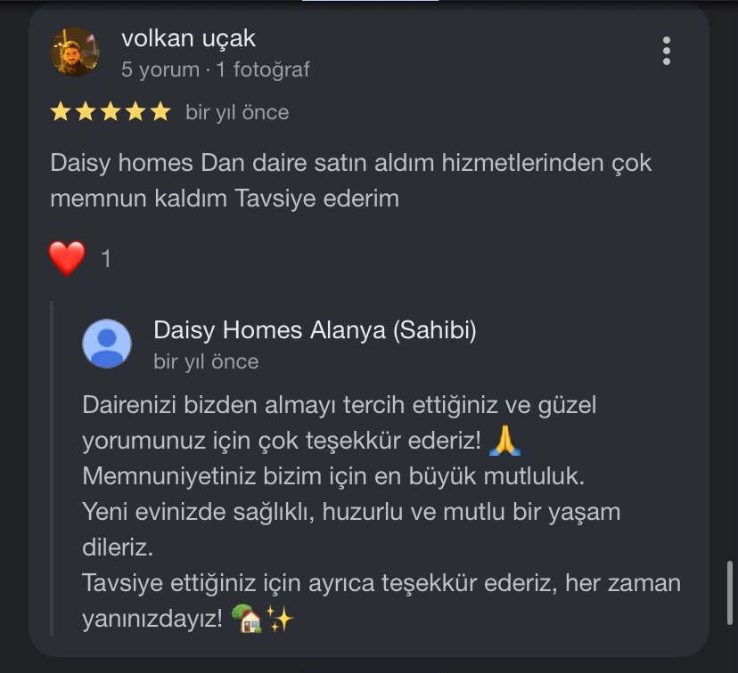 Daisy Homes Alanya Google Review 20