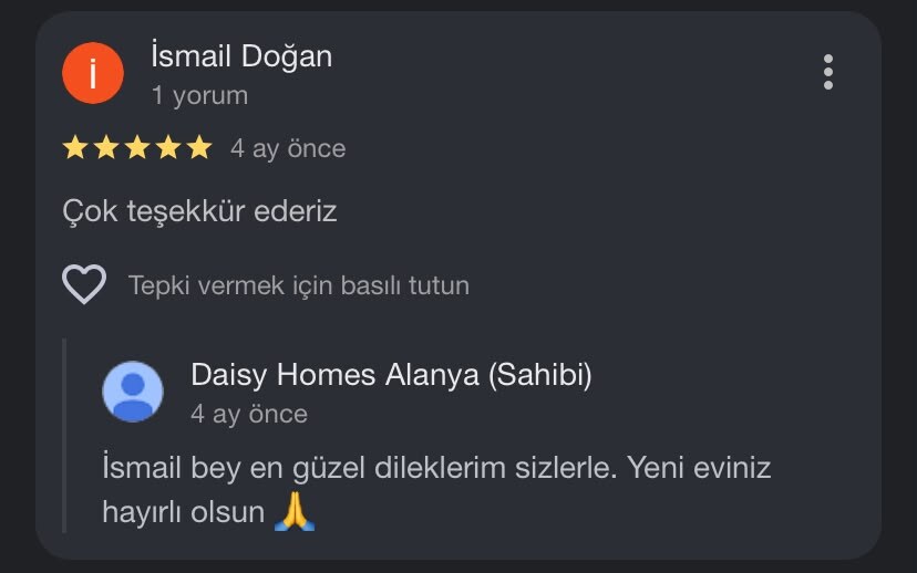 Daisy Homes Alanya Google Review 21