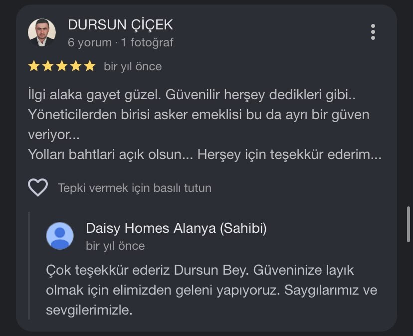 Daisy Homes Alanya Google Review 22