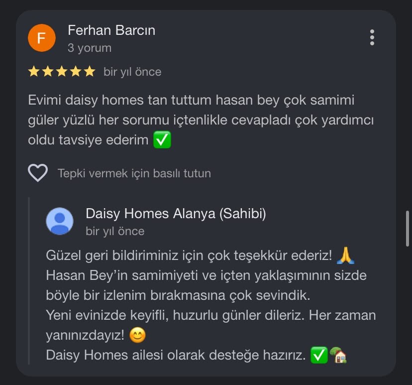 Daisy Homes Alanya Google Review 24