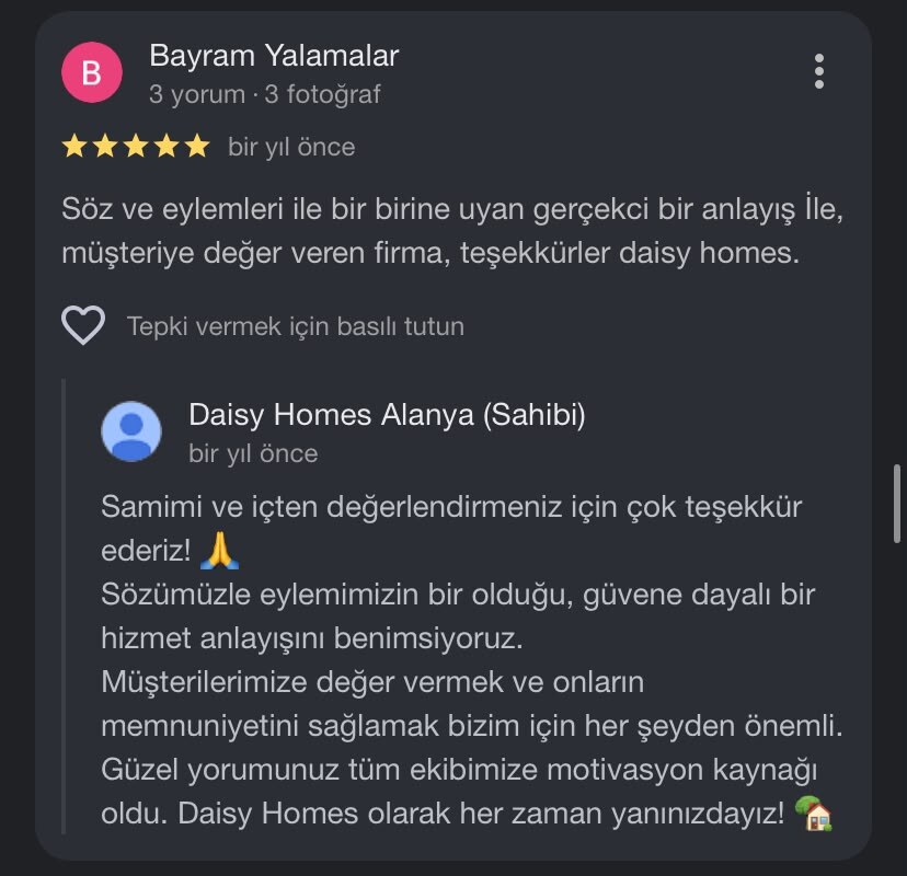Daisy Homes Alanya Google Review 25