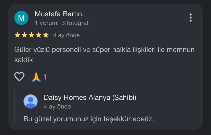 Daisy Homes Alanya Google Review 27