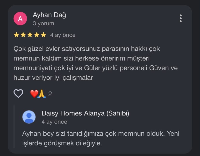 Daisy Homes Alanya Google Reviews and Ratings