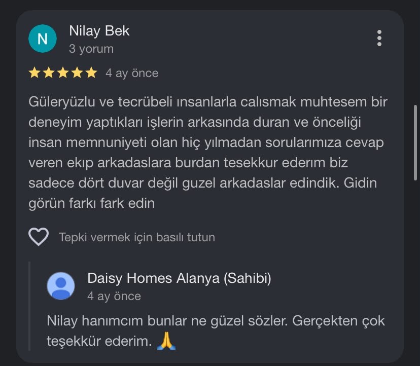 Daisy Homes Alanya Google Review 2