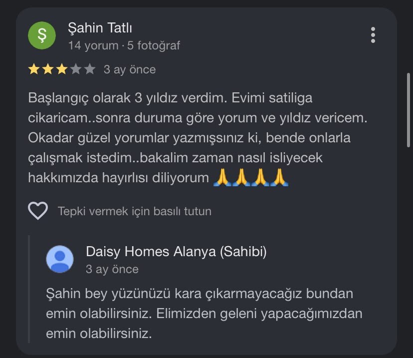 Daisy Homes Alanya Google Review 3