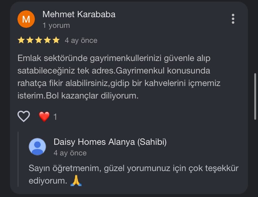 Daisy Homes Alanya Google Review 4