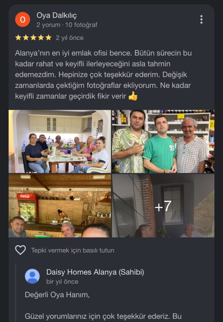 Daisy Homes Alanya Google Review 5