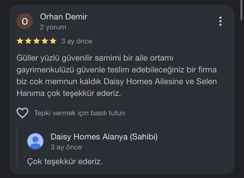 Daisy Homes Alanya Google Review 6