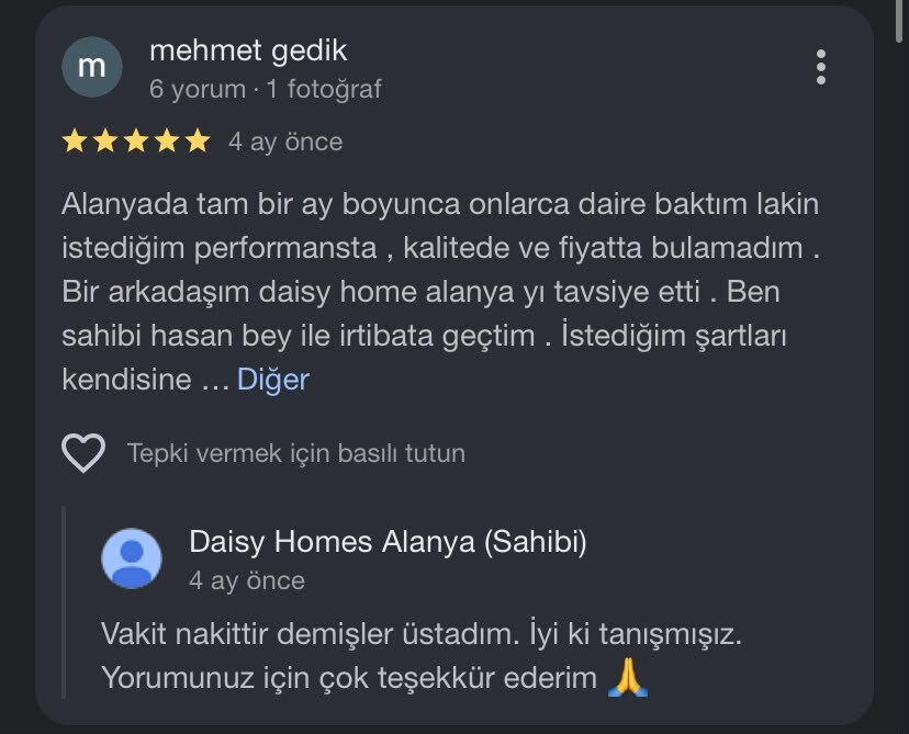 Daisy Homes Alanya Google Review 7