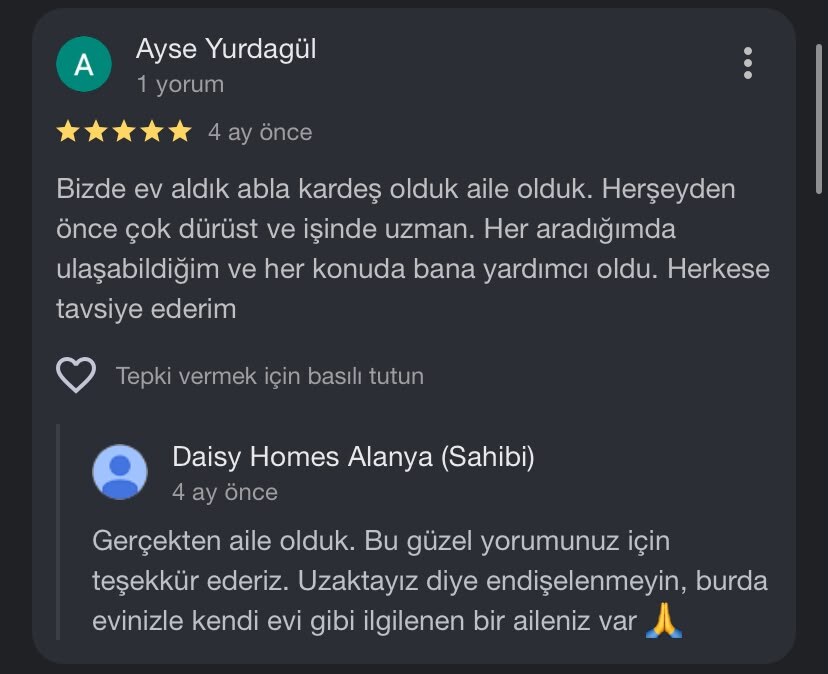 Daisy Homes Alanya Google Review 10