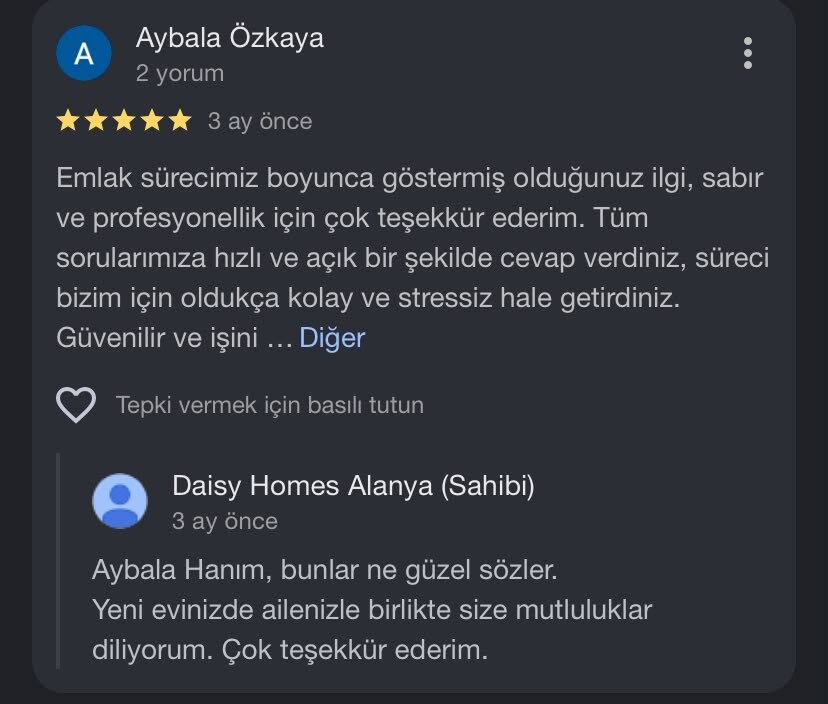 Daisy Homes Alanya Google Review 11